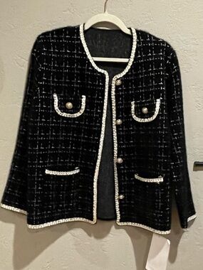 Classic Black Sweater Jacket with Pearl Buttons- NWOT..